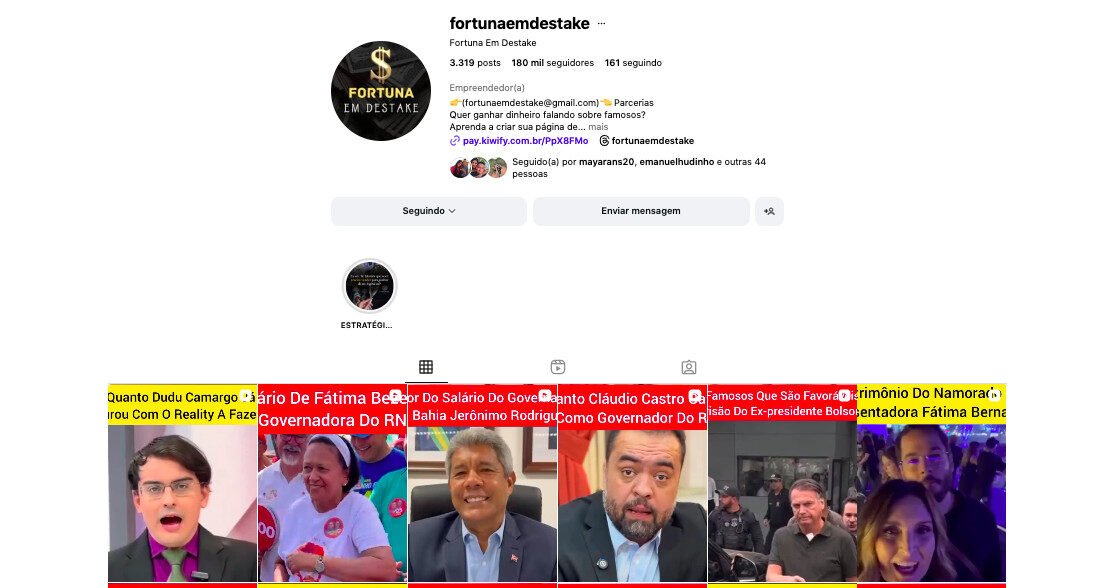 Perfil de Notícias de Famosos – Fortuna em Destake (180 Mil Seguidores)