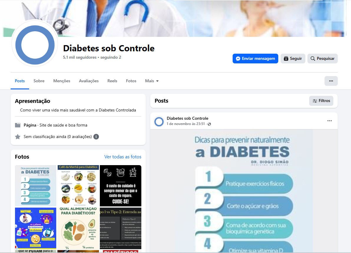 Página no Facebook – Diabetes sob Controle (Saúde e Doença Crônica) | 5 mil seguidores