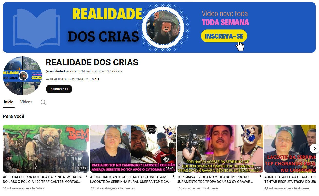 Canal no YouTube à venda – REALIDADE DOS CRIAS (Cultura Criminal/Polêmica) 3 mil inscritos