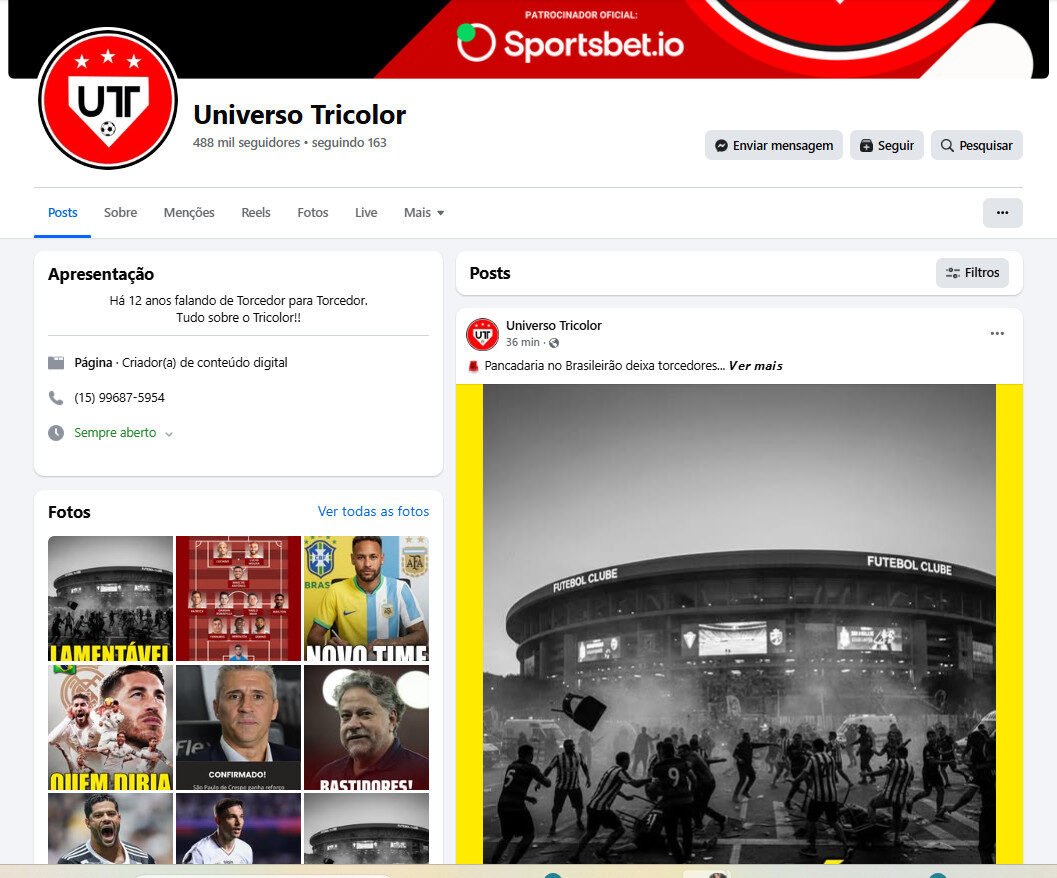 Universo Tricolor (Futebol/Comunidade Fanática) | 488 mil seguidores Facebook