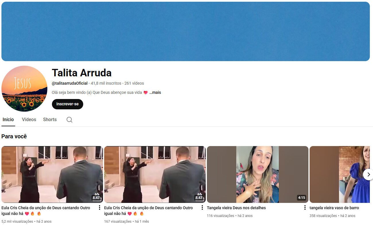 Canal do Youtube Não Monetizado – Talita Arruda (Religião/Fé Evangélica) | 41 mil inscritos