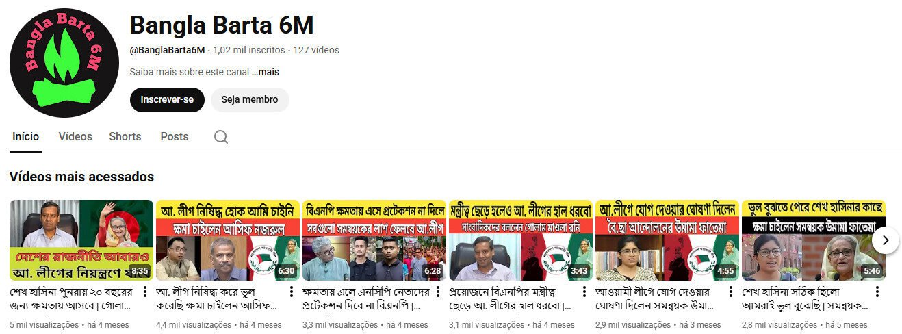 Bangla Barta 6M (Notícias Políticas/Bengali) Canal no youtube