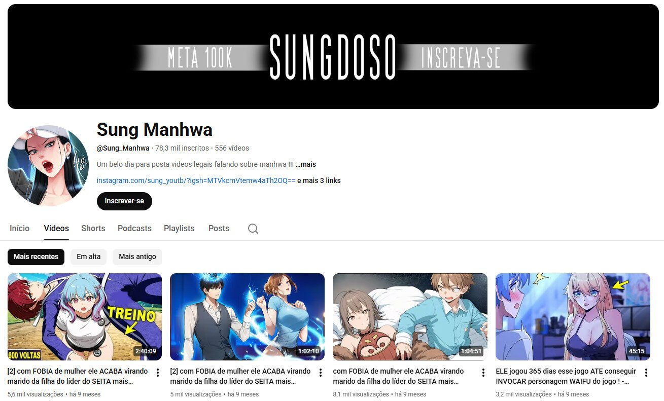 Canal no YouTube à venda – Sung Manhwa (Manhwa/Webtoon Recaps) NÃO MONETIZADO 78 mil inscritos