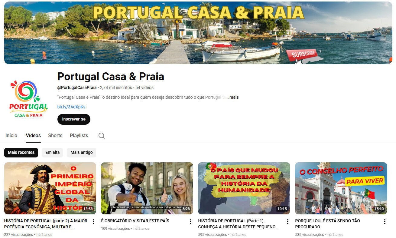 Canal de Viagens e História à Venda – Portugal Casa & Praia (Foco em Portugal) 2 mil inscritos no youtube
