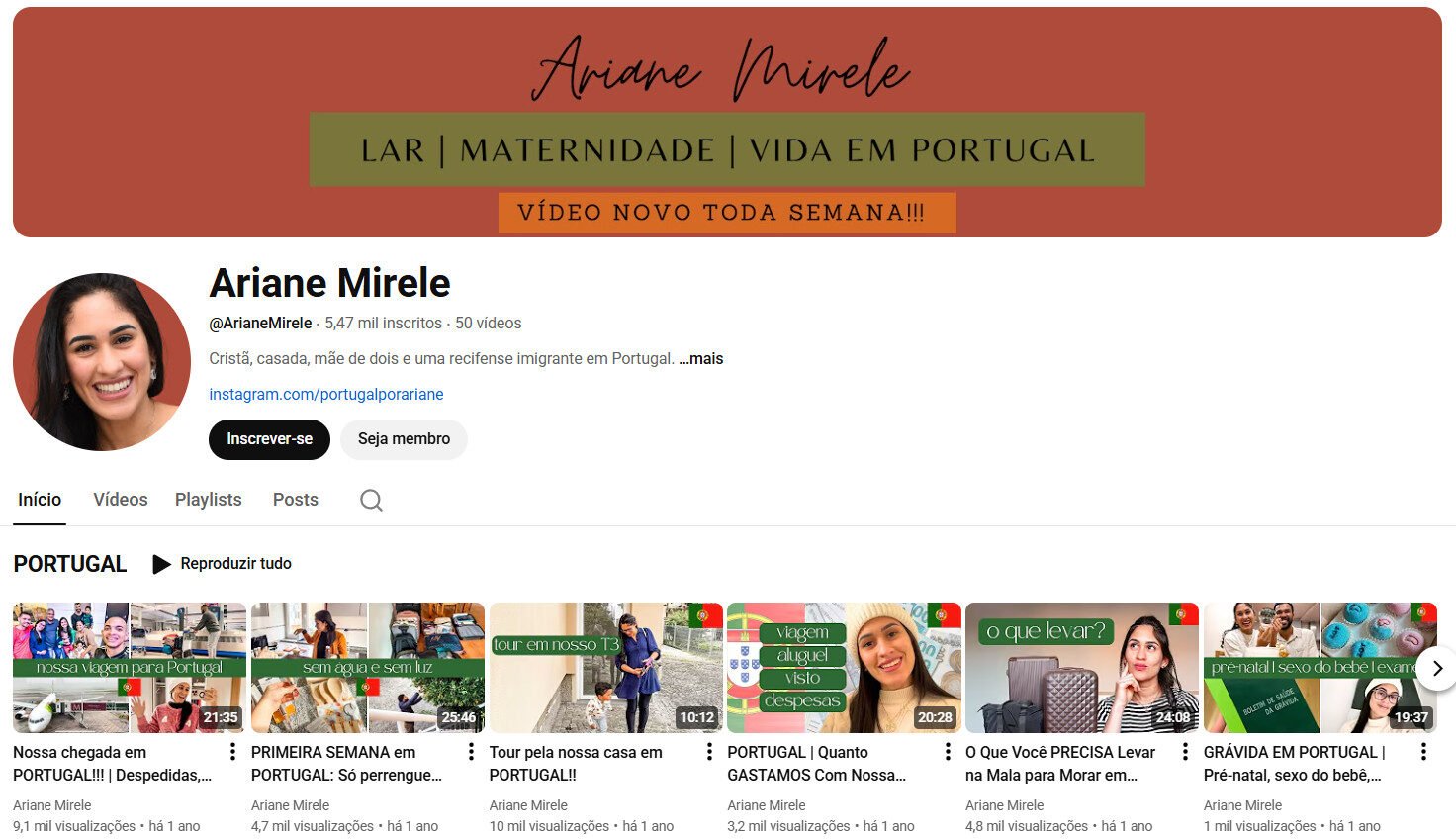 Canal de Vlogs e Imigração à Venda – Ariane Mirele Youtube 5 mil inscritos