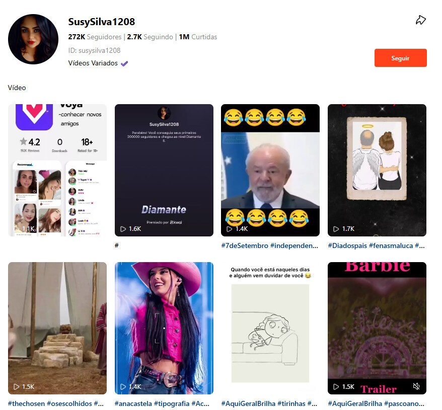 Perfil Kwai para Investimento – SusySilva1208 (Vídeos Variados) 272 mil de seguidores