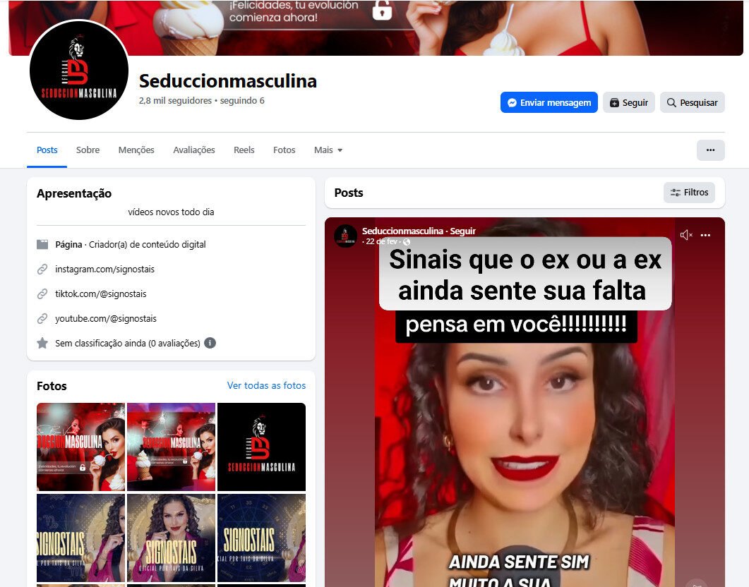 Página do Facebook para Investimento – Seduccionmasculina | 2 mil seguidores
