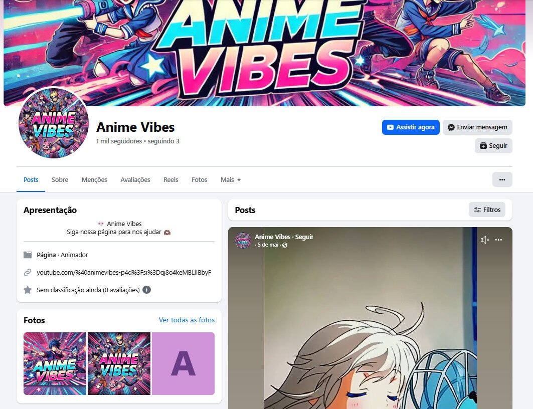 Página do Facebook – Anime Vibes | 1 mil de seguidores