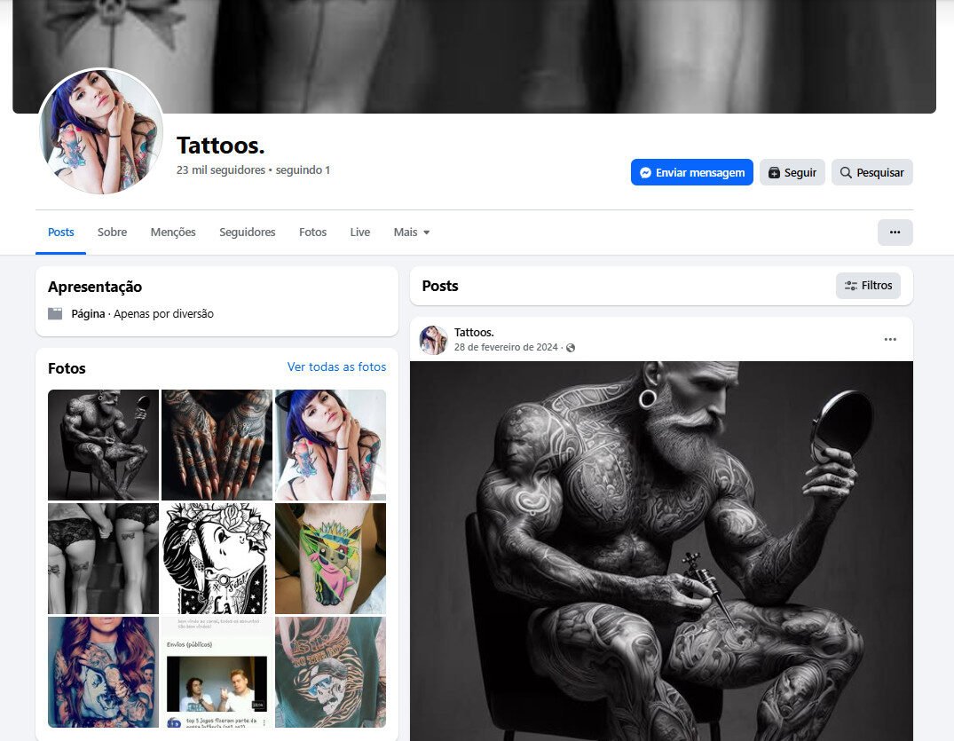 Página do Facebook para Investimento – Tattoos | 23 mil seguidores