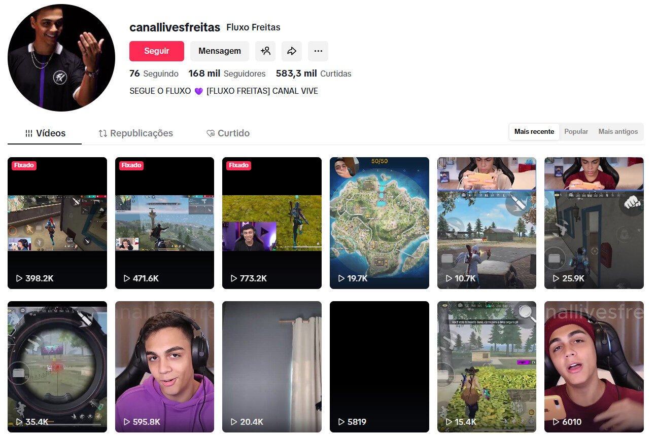 Perfil no TikTok – canalivesfreitas 168 mil seguidores