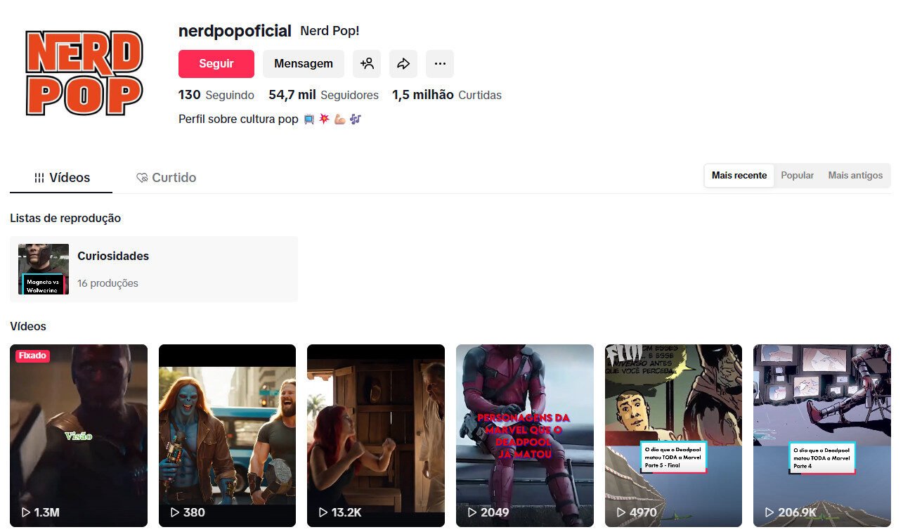 Plataforma TikTok à Venda – nerdpopoficial – 54 mil seguidores
