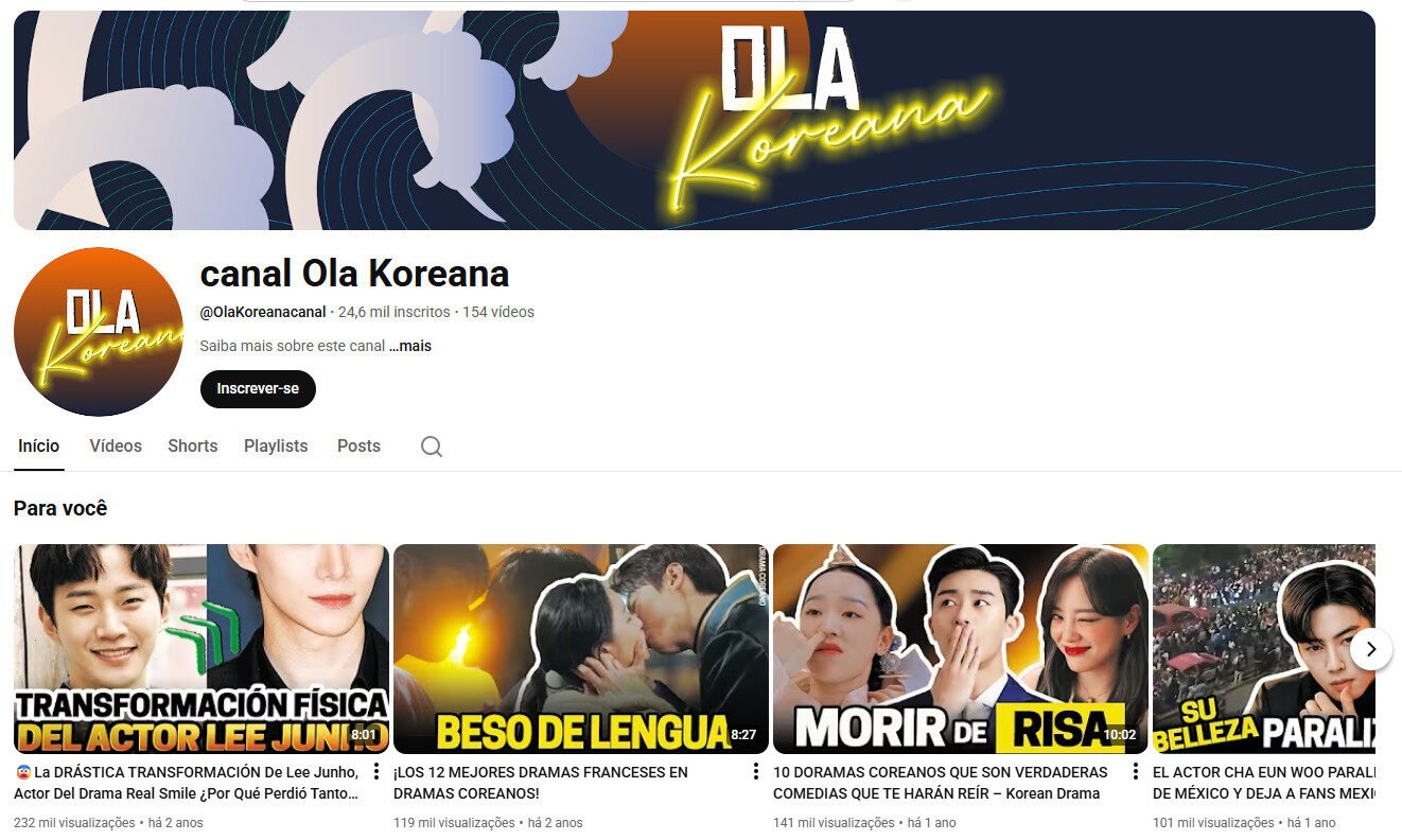 Canal no YouTube à Venda – Ola Koreana (Cultura Coreana) 24 mil seguidores