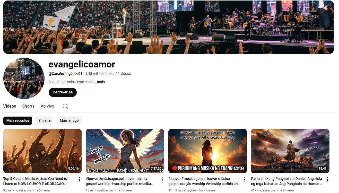 Canal no YouTube 1 mil inscritos – evangelicoamor (Música Gospel)