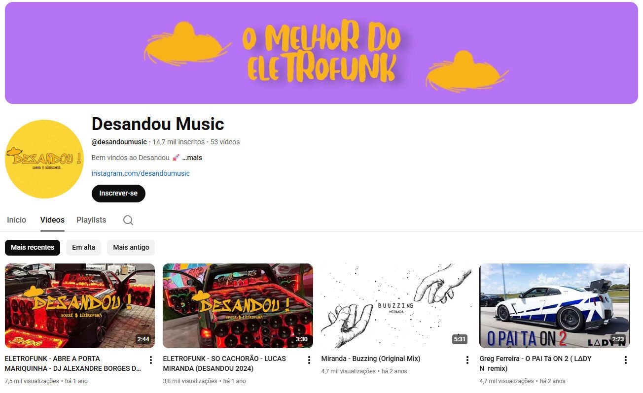 Canal no YouTube Não monetizado com 14 mil inscritos – Música e Eletrofunk