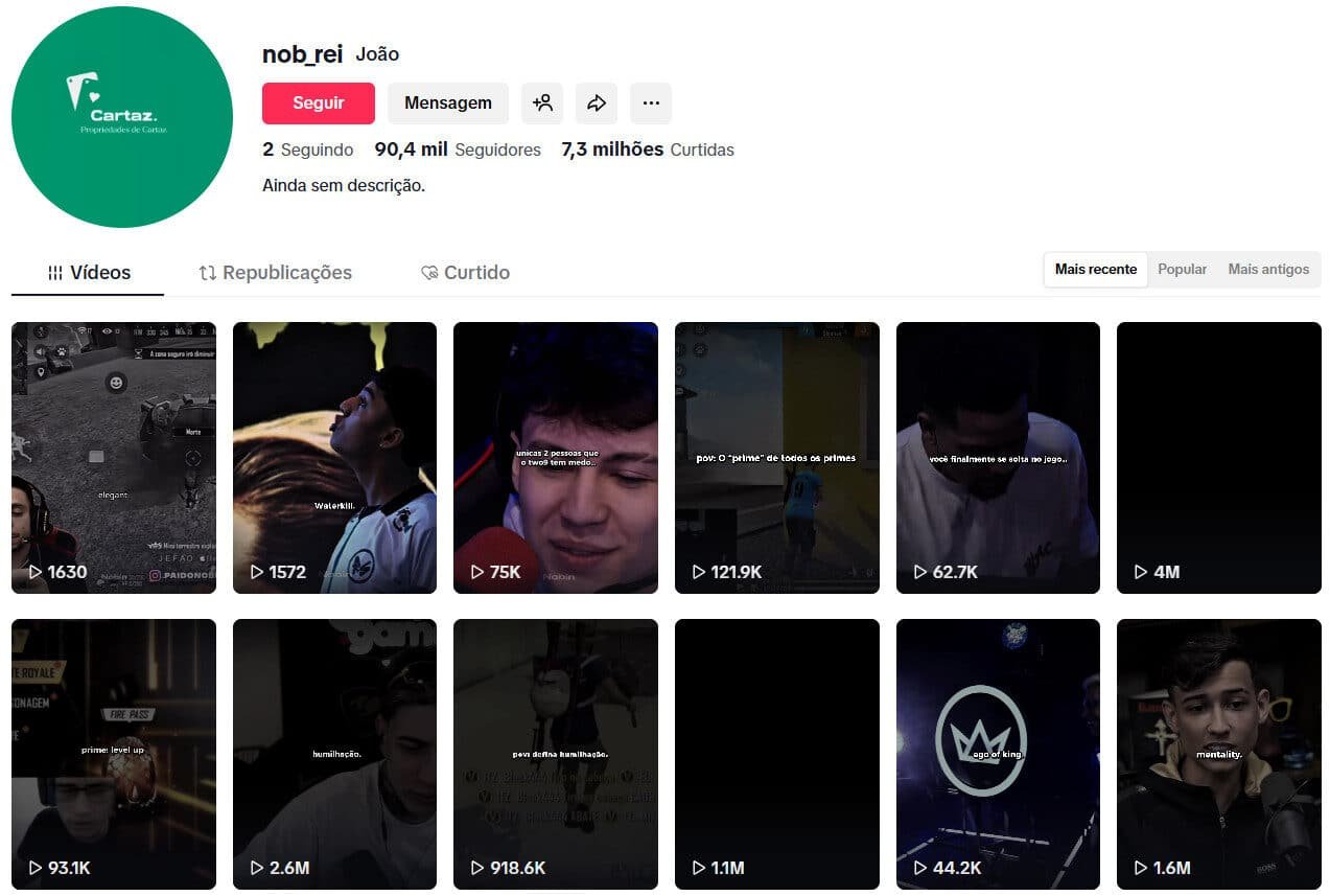 Perfil Games e motivação 90 mil seguidores no tiktok