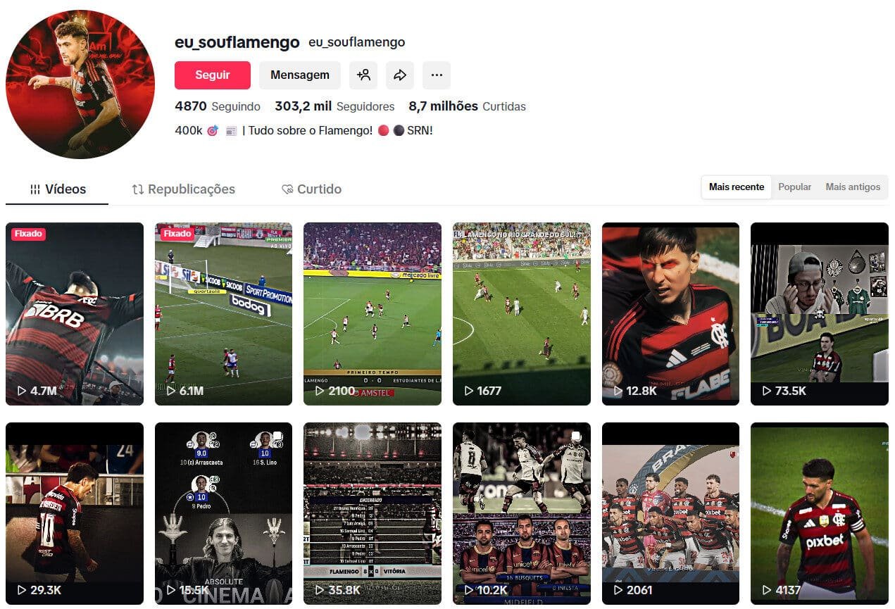 TikTok à venda – Regatas do Flamengo | 303 mil seguidores