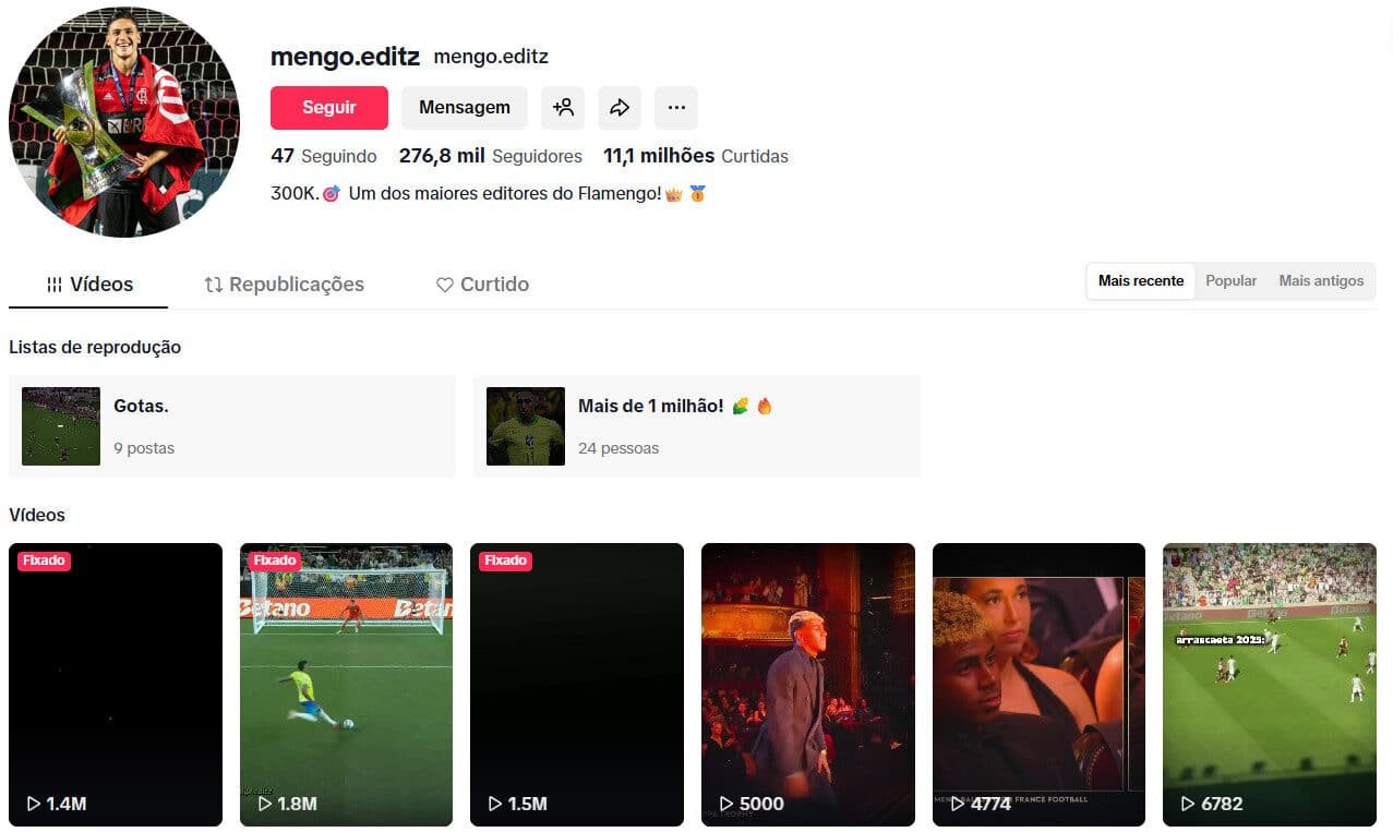 TikTok à venda – Flamengo futebol | 276 mil seguidores