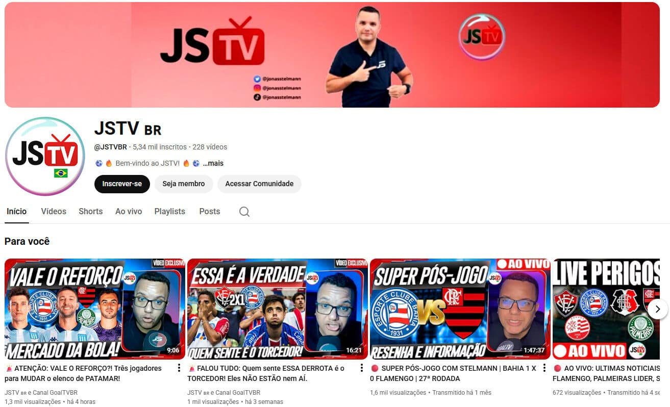 Canal no YouTube à Venda – Futebol e Notícias Esportivas 5 mil inscritos