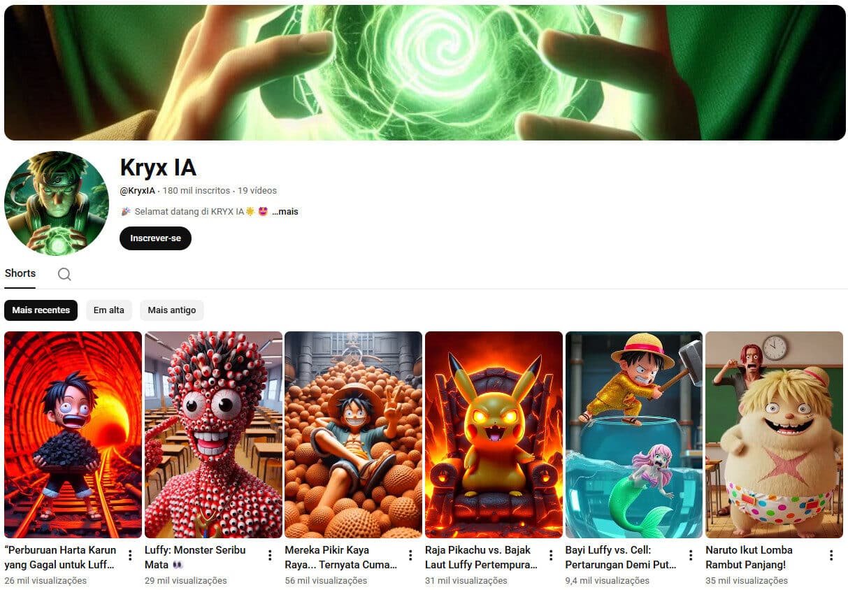 Canal no YouTube à Venda – Kryx IA (Animação/IA) – Não Monetizado 180 mil inscritos