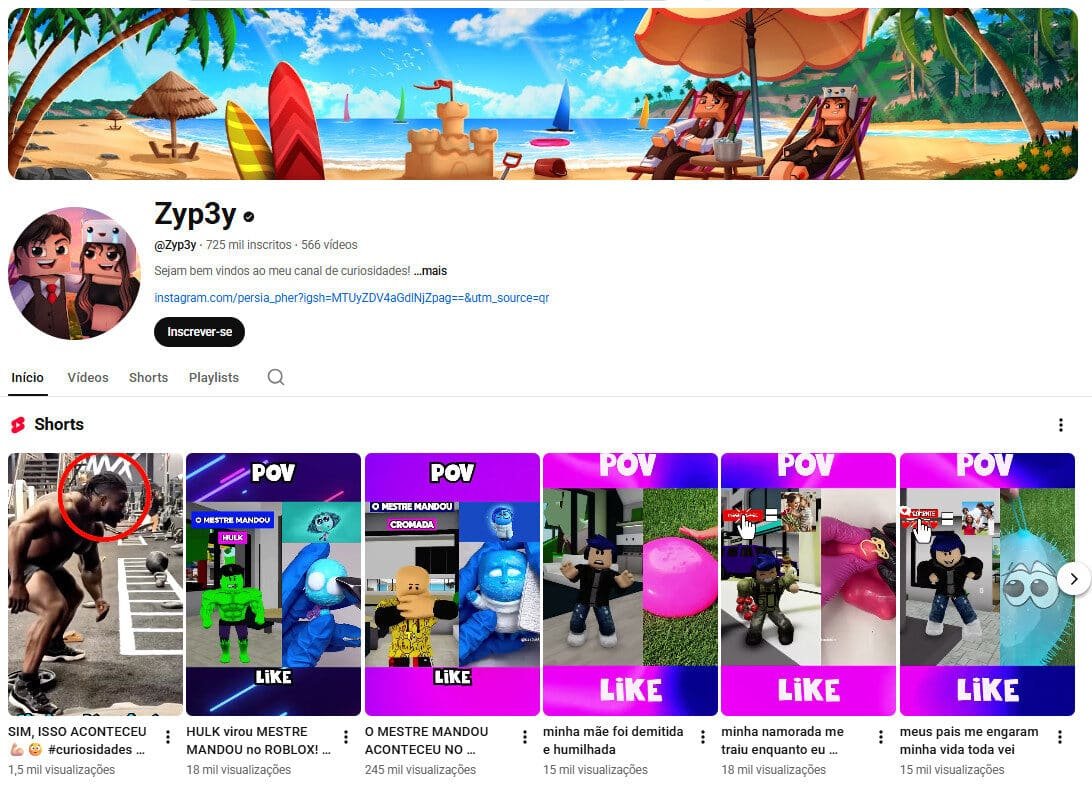 Canal no YouTube – Curiosidades e Roblox – Não Monetizado