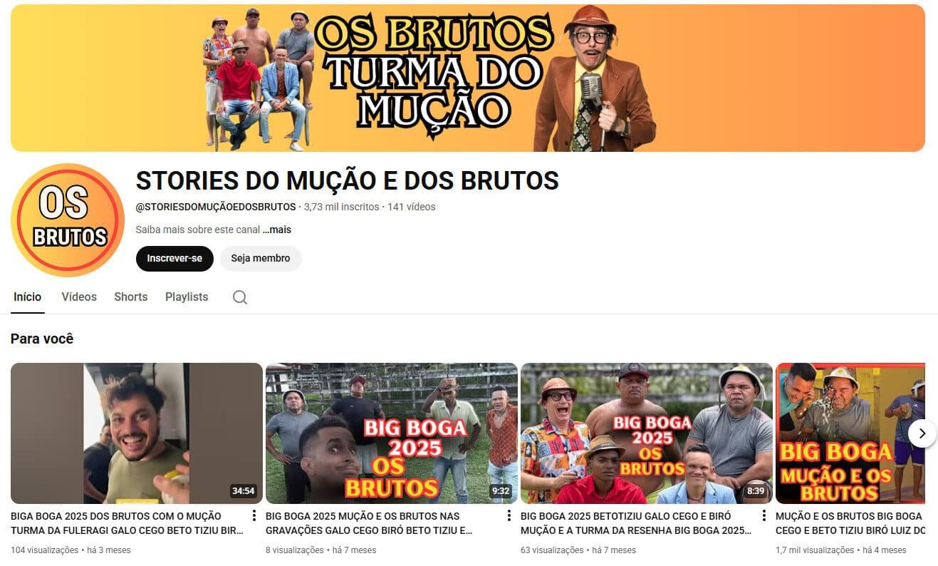 Canal no YouTube à Venda – STORIES DO MUÇÃO E DOS BRUTOS – 3 mil inscritos
