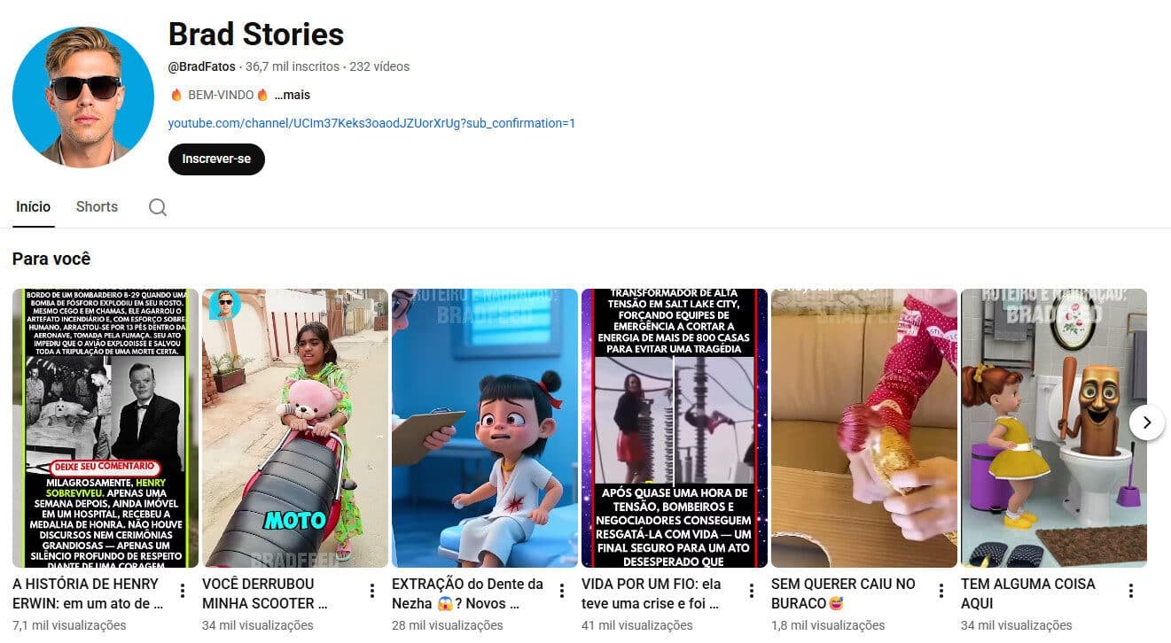 Brad Stories (Fatos e Curiosidades) Canal no YouTube – 36 mil inscritos