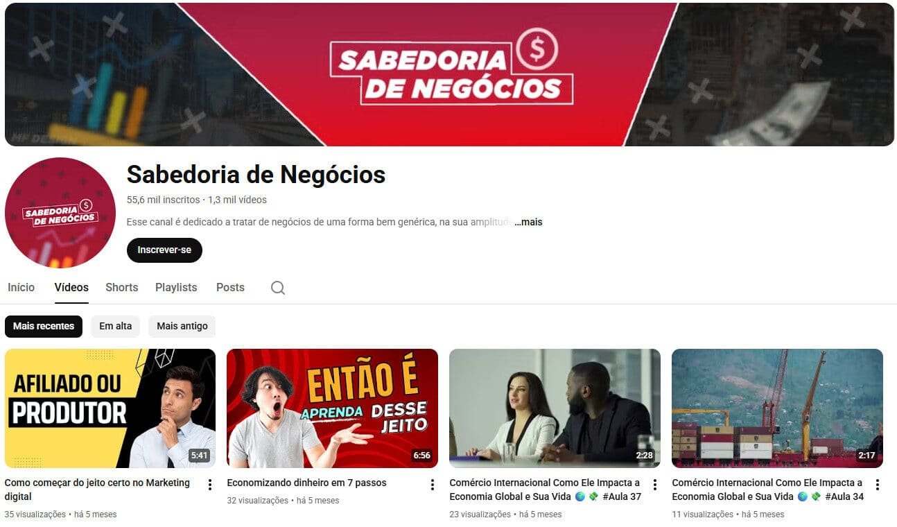 Sabedoria de Negócios – Canal no YouTube com 55 mil inscritos