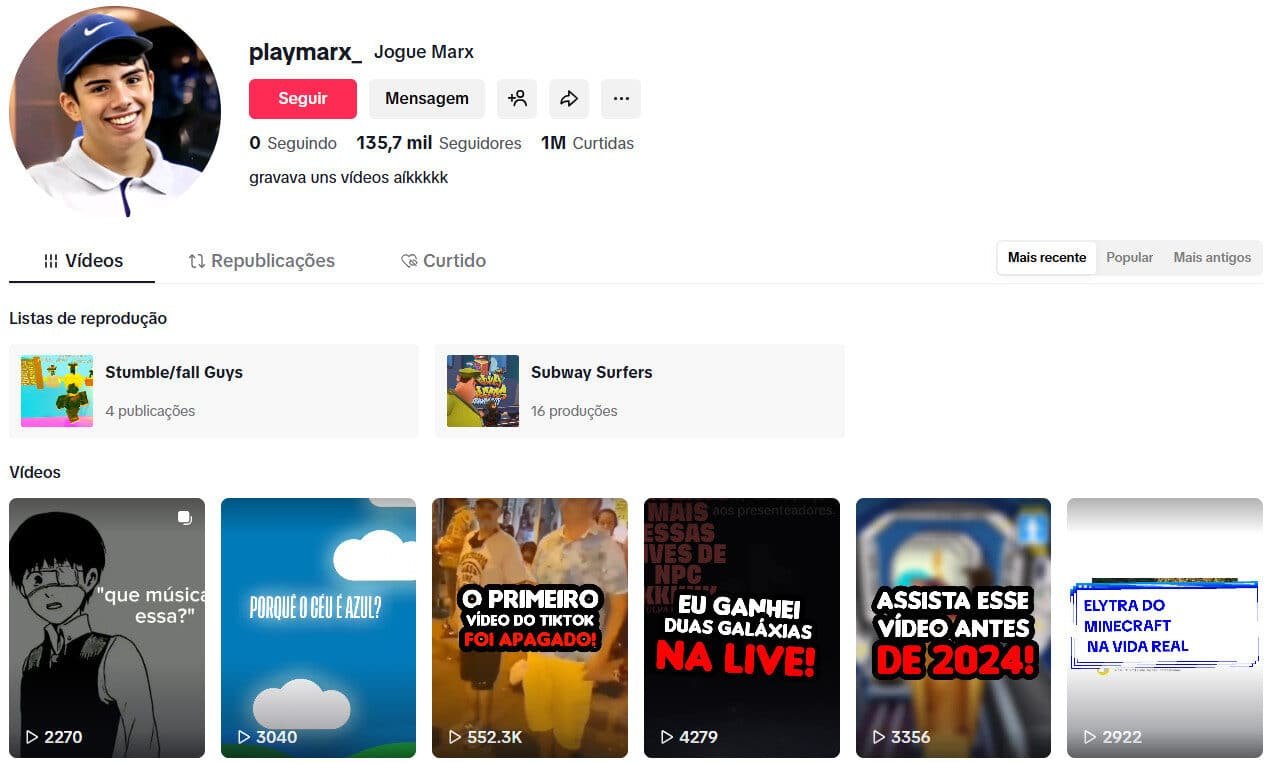TikTok – Gaming, memes e curiosidades | 135 mil seguidores – perfil à venda