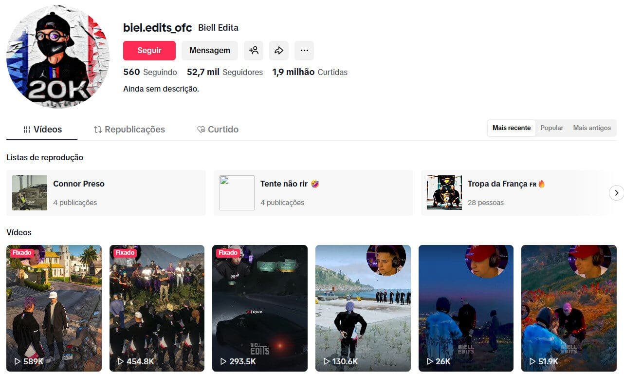 TikTok à venda – GTA V – 52 mil seguidores