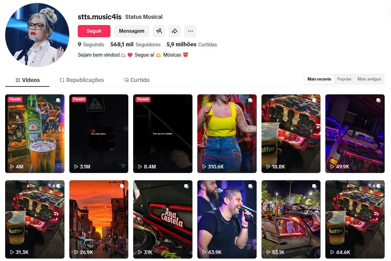 TikTok à venda – Músicas populares | 568 mil seguidores