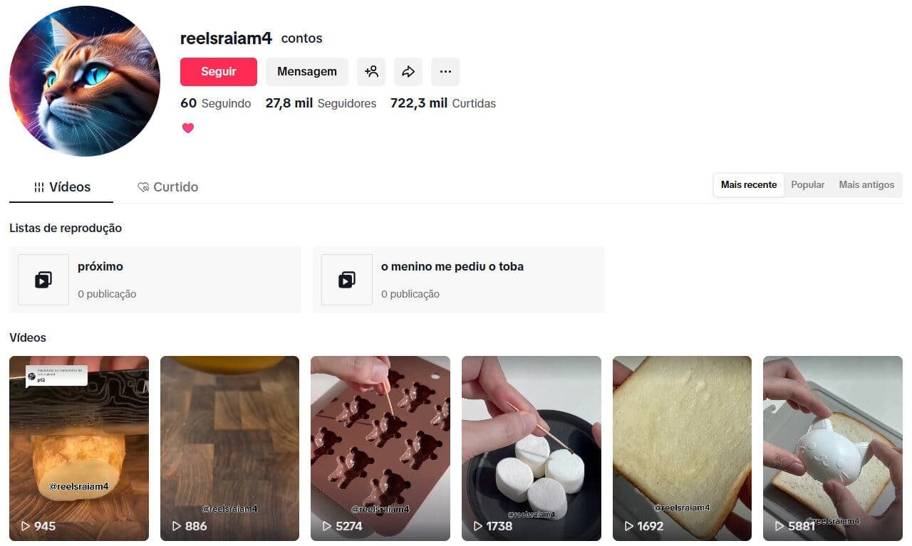 Perfil no TikTok à venda – Receitas rápidas 27 mil seguidores