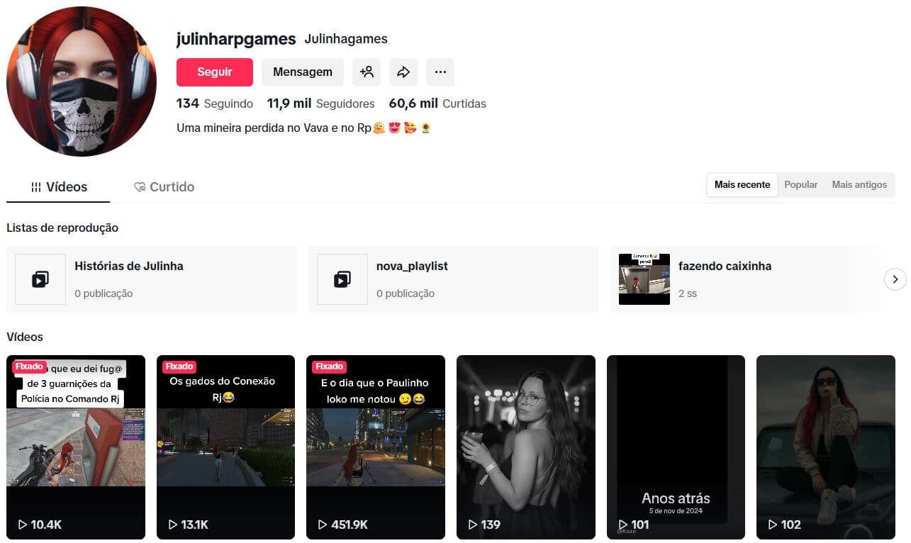 TikTok à venda – Sobre Games GTA | 11 mil seguidores