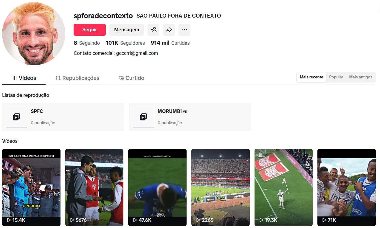 TikTok à venda Futebol, clipes e memes – 101 mil seguidores