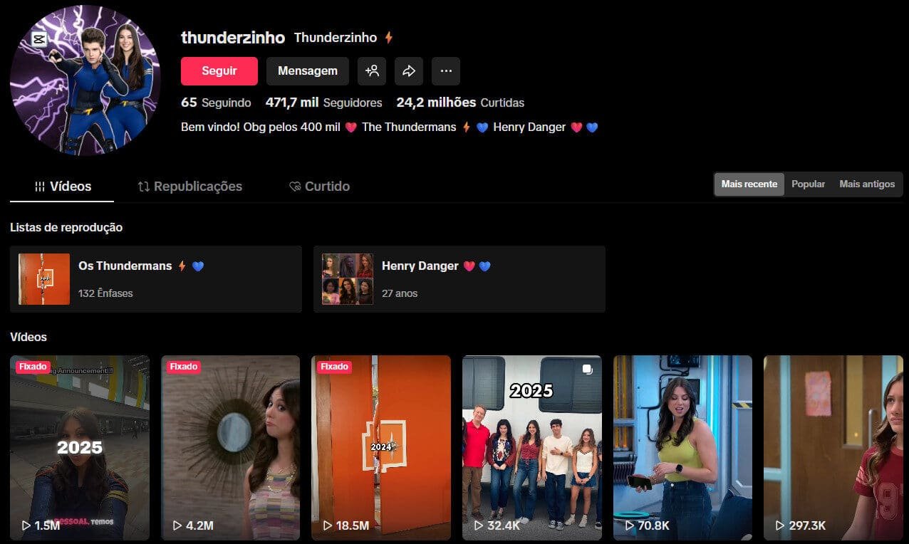 TikTok à venda – TV Juvenil 471 mil seguidores