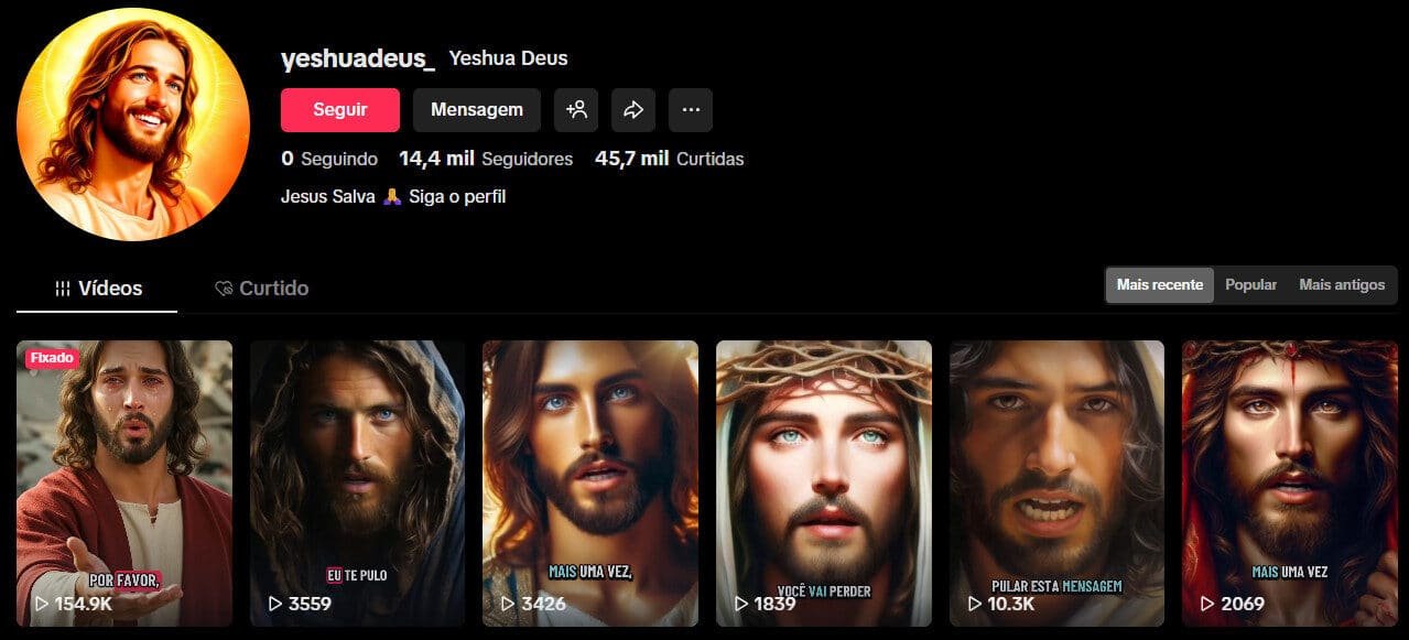 TikTok Perfil de religião e fé em Jesus Cristo – 14 mil seguidores