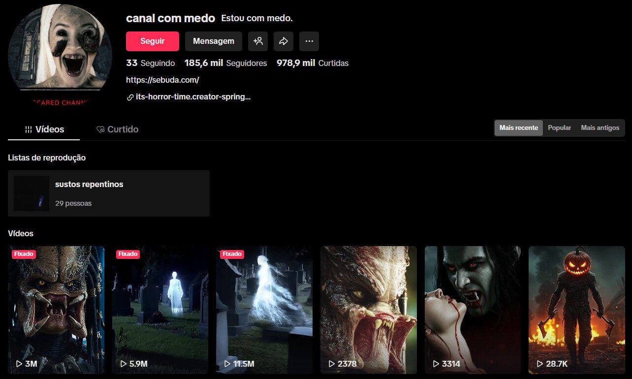 Canal no TikTok à venda – canal com medo | 185 mil seguidores