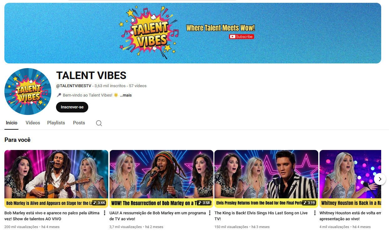 Canal no YouTube à Venda – TALENT VIBES (Música e Entretenimento) – 3 mil inscritos