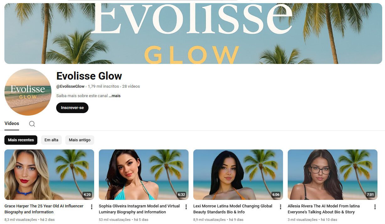 Canal no YouTube Beleza e Influenciadores (IA)