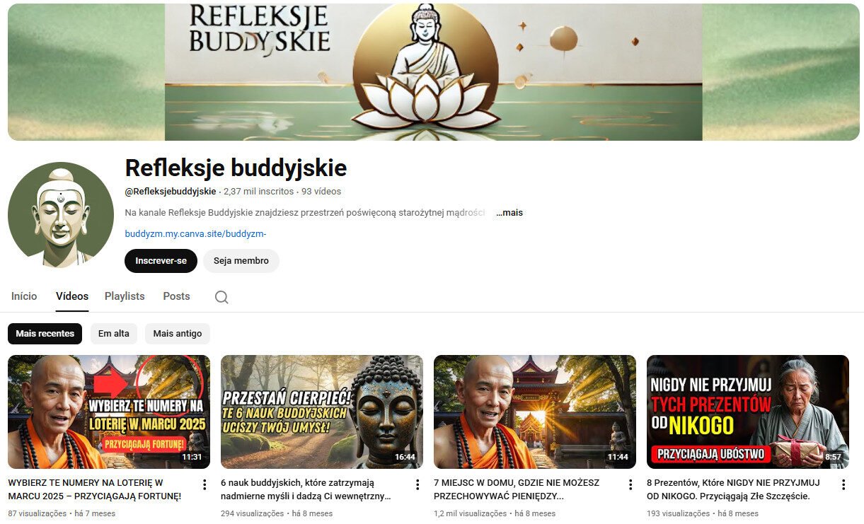 Canal no YouTube à Venda – Budismo e Espiritualidade