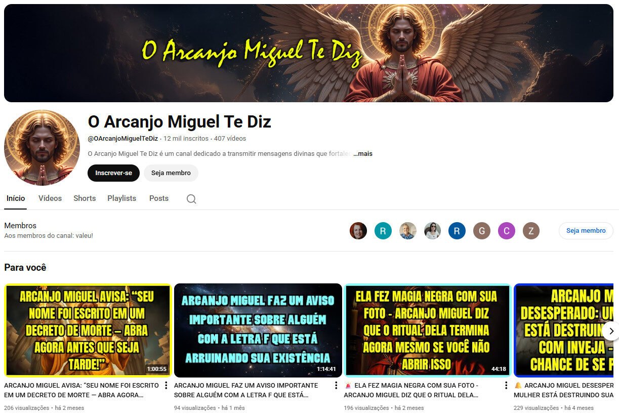Canal no youtube à venda – 12 mil inscritos O Arcanjo Miguel Te Diz