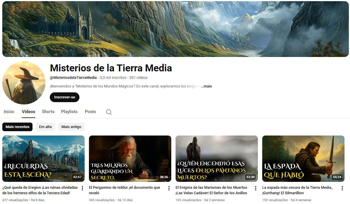 Canal no YouTube à Venda – Misterios de la Tierra Media (Fantasia e Mitologia)