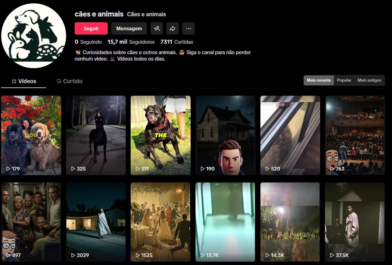 Perfil no tiktok Cães e Animais – 15 mil inscritos