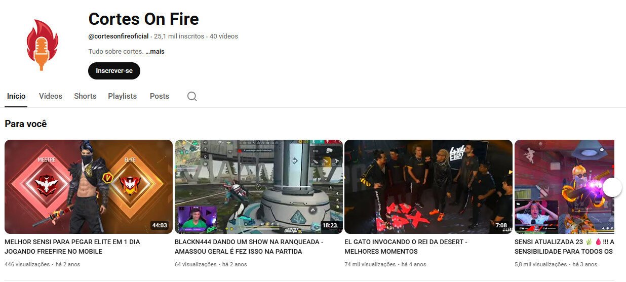 Canal no YouTube à Venda – Cortes free fire – 25 mil inscritos