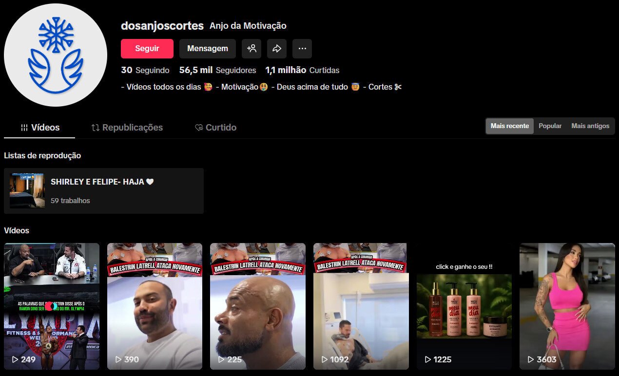 TikTok à venda – AnjosCortes | 56 mil seguidores