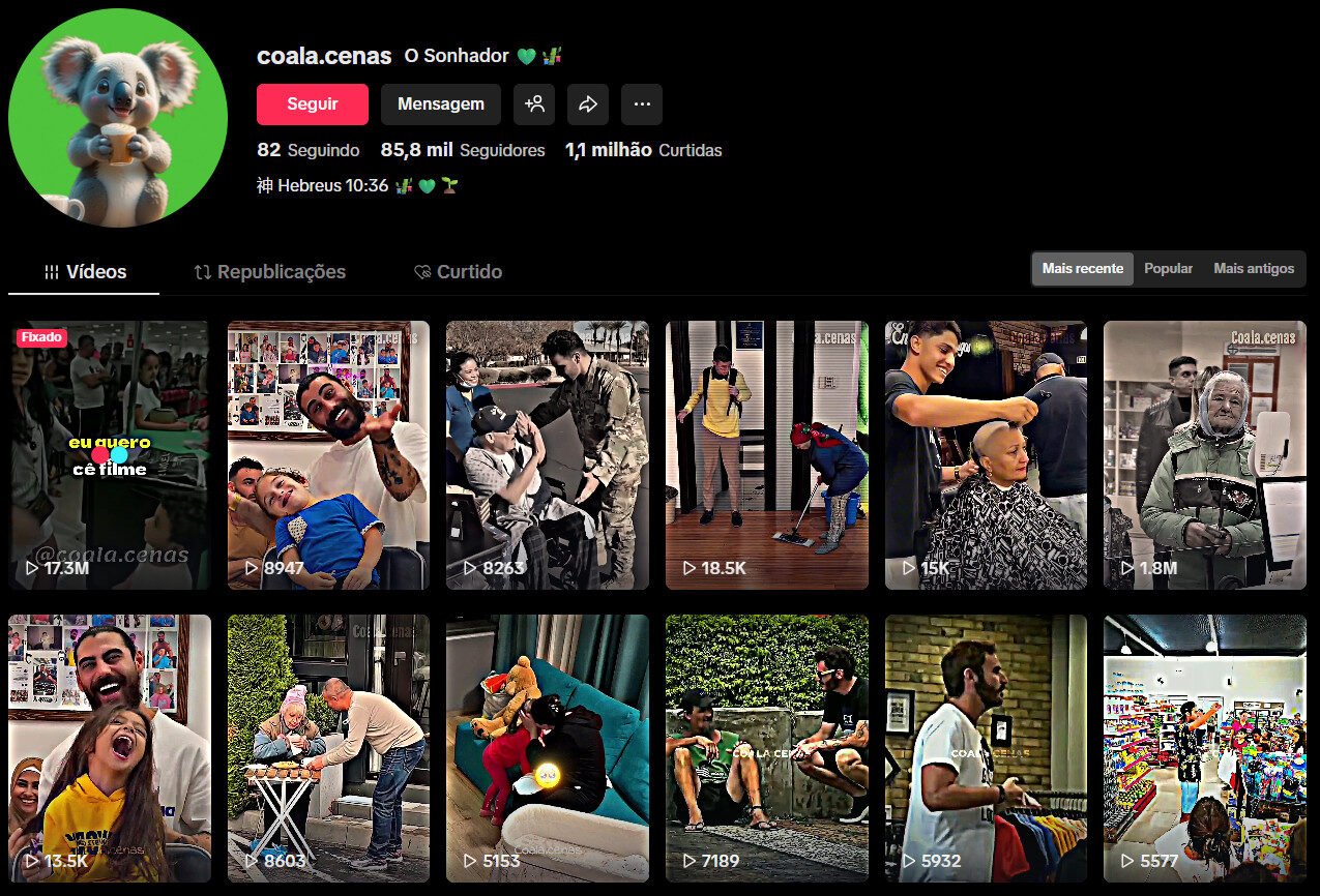 Perfil no tiktok 85 mil seguidores Coalas Cenas