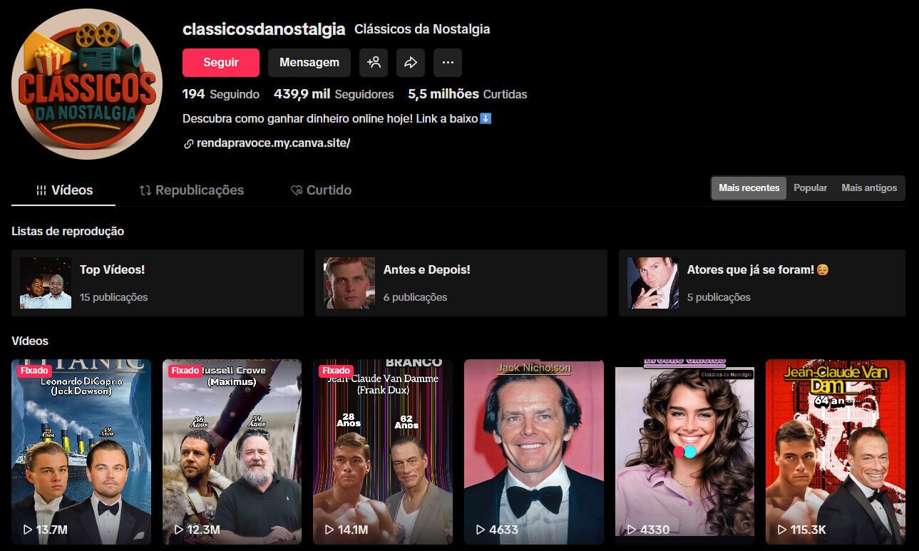 TikTok à venda – Nostalgia | 439 mil seguidores