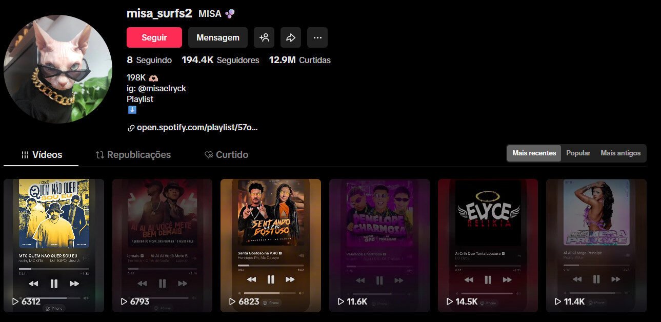 Perfil no tiktok 194 mil seguidores – Estilos diversos musicais