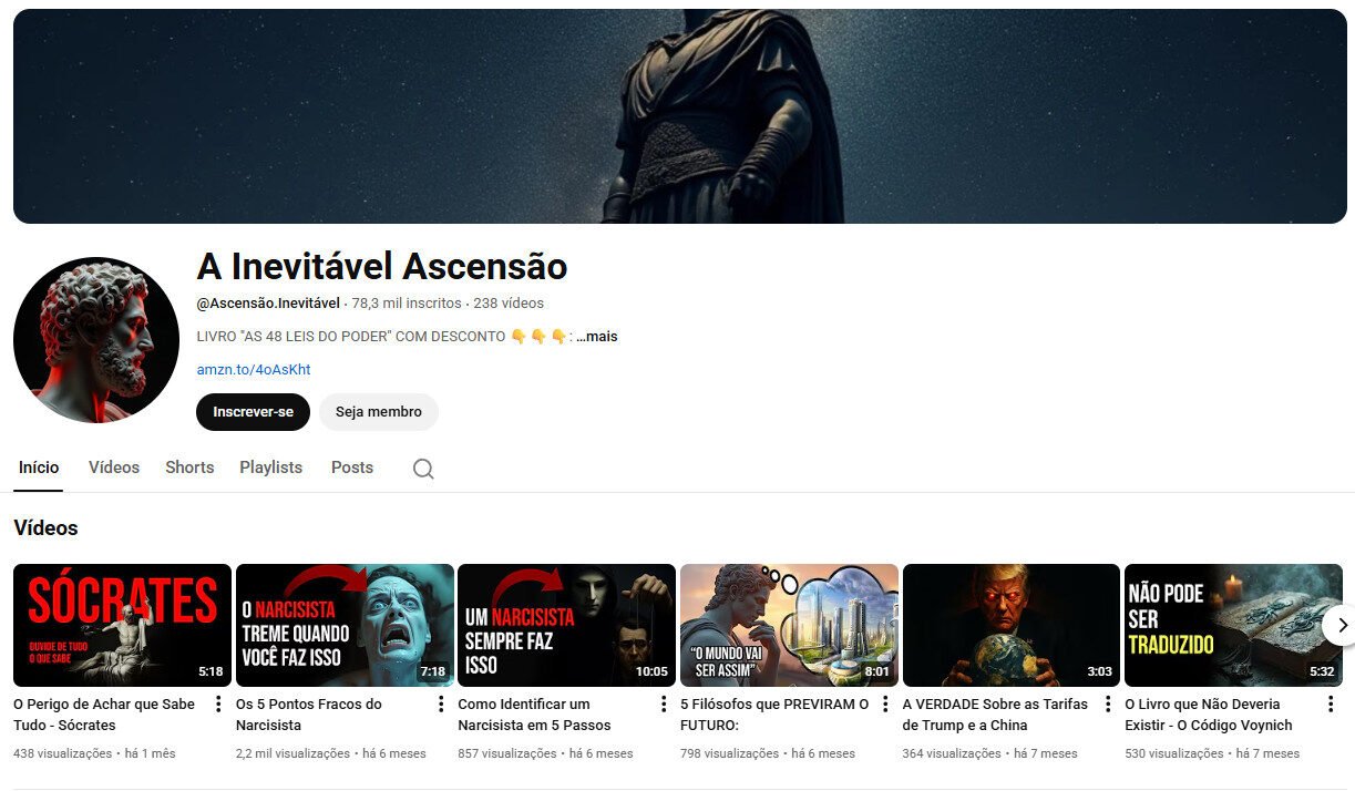 Canal no YouTube à Venda – A Inevitável Ascensão (Filosofia e Mindset) 78 mil inscritos