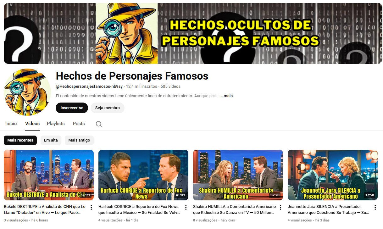 Canal no YouTube 12 mil inscritos– Hechos de Personajes Famosos (Notícias e Polêmicas)