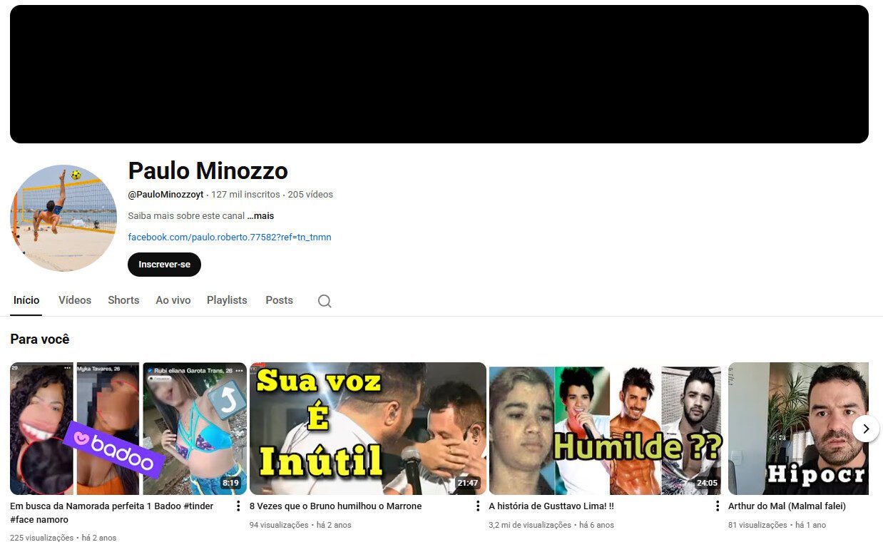 Canal no YouTube à Venda – 127 mil inscritos Paulo Minozzo (Entretenimento e Variedades) – não monetizado
